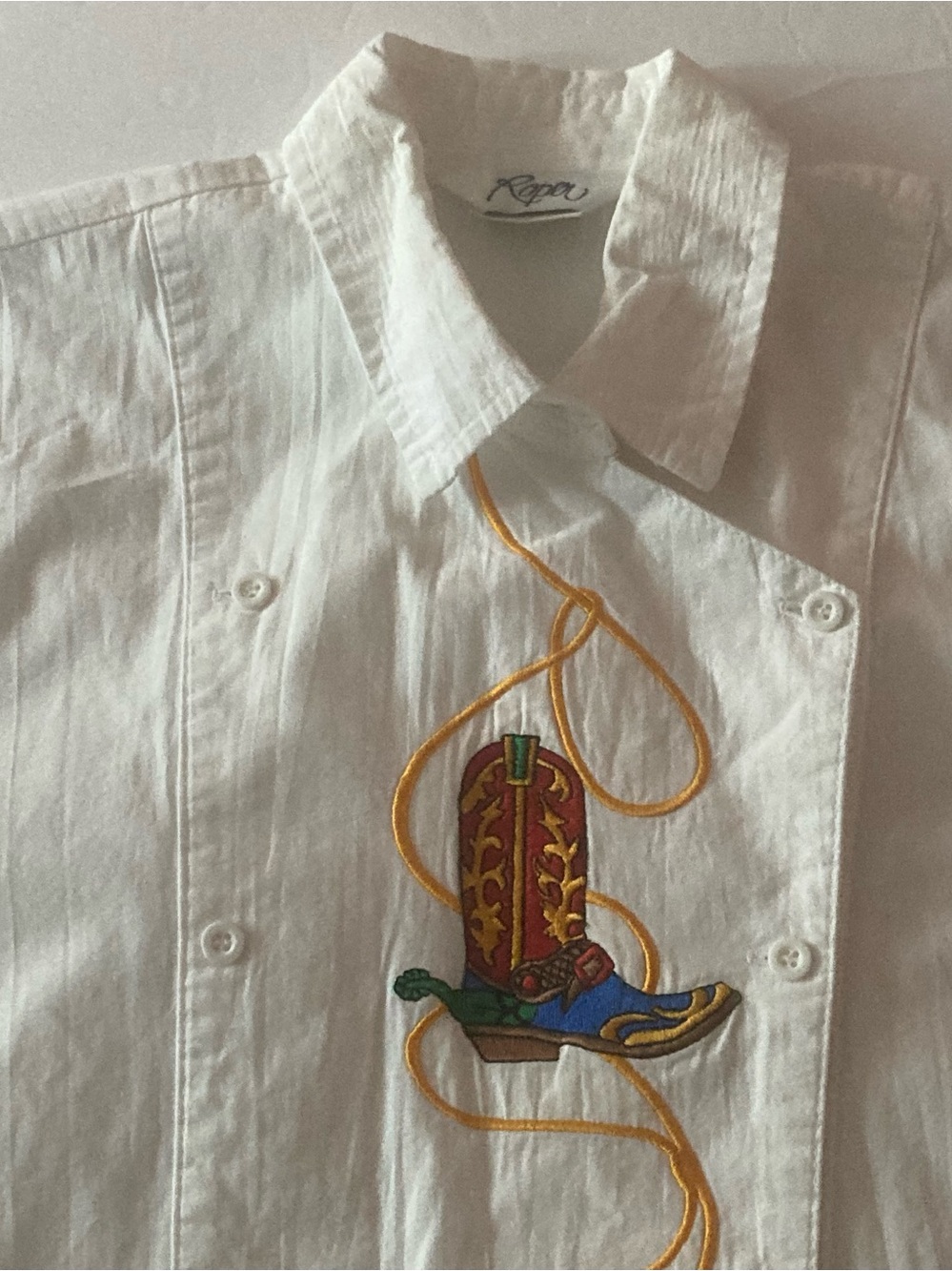 Roper Ladies SZ M White Short-Sleeve Western Cotton Blouse Vintage